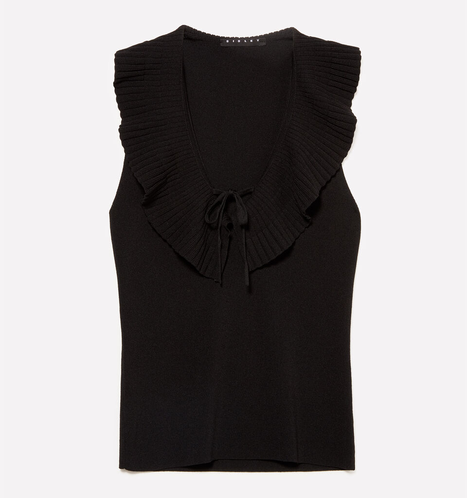 Black knit top with rouches - women's tops - Black | Sisley image number 5